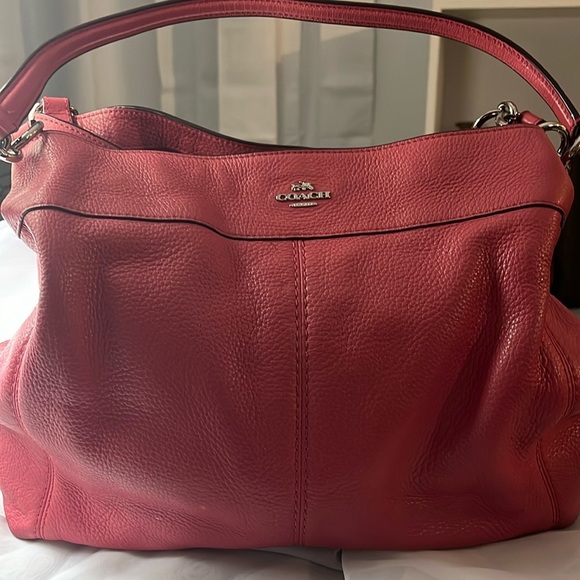 Coach Lexy Large Strawberry Pink Pebble Leather Shoulder Bag - Picture 14 of 16